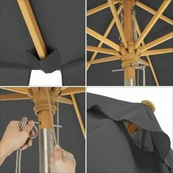SONGMICS Parasol 2,7 M, Ombrelle Octogonal, Protection Solaire, Anti-UV, Mât Et Baleines En Bois, Inclinable, Sans Socle, Pour Terrasse, Balcon, Jardin, Gris GPU270G01 - Gris -SONGMICS Soldes 56744937 4