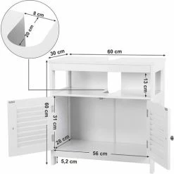 VASAGLE Meuble Sous Lavabo Armoire De Rangement Meuble De Salle De Bain 2 Volets 2 Casiers Anti-humidité Dimensions Du Produit: 60 X 30 X 60cm Blanc Par SONGMICS BBC02WT - Blanc -SONGMICS Soldes 5725943 5