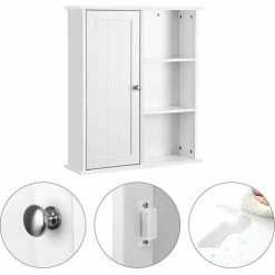 VASAGLE Armoire De Salle De Bains Armoire Murale Armoire à Pharmacie Etagères Rangement 1 Porte Et Des étagères 1 Paroi Réglable Sans Miroir Couleur Blanche Par SONGMICS BBC20WT - Blanc -SONGMICS Soldes 5725944 4