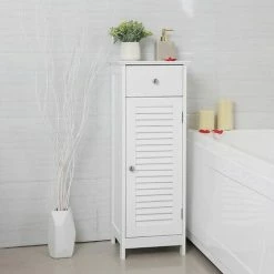 VASAGLE Meuble De Salle De Bain Sur Pied Meuble De Rangement Armoire D’angle 1 Tiroir 2 Casiers Blanc Par SONGMICS BBC43WT - Blanc