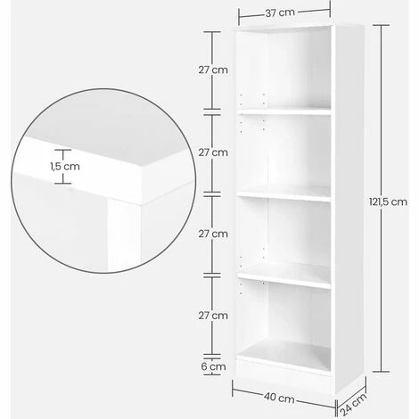 SONGMICS Bibliothèque Etagère De Bureau Pour Salle De Séjour, Chambre Ou Bureau 40 X 121.5 X 24cm Blanc LBC104W - Blanc 7 SONGMICS Bibliothèque Etagère De Bureau Pour Salle De Séjour, Chambre Ou Bureau 40 X 121.5 X 24cm Blanc LBC104W - Blanc – Image 5