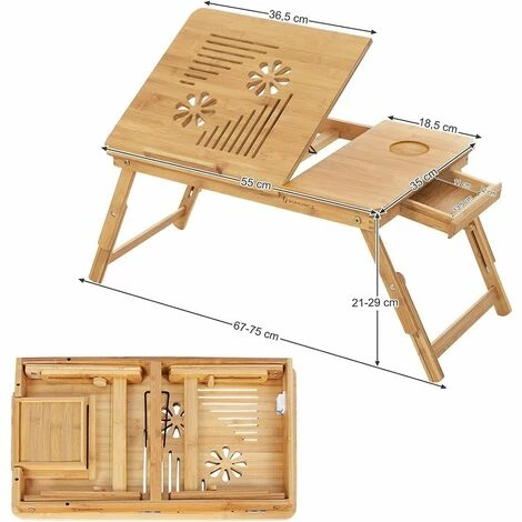 Table De Lit Pliable En Bambou Pour PC Portable Inclinable 55 X 35 X 29 Cm LLD002 Par SONGMICS - Naturel 7 Table De Lit Pliable En Bambou Pour PC Portable Inclinable 55 X 35 X 29 Cm LLD002 Par SONGMICS - Naturel – Image 5