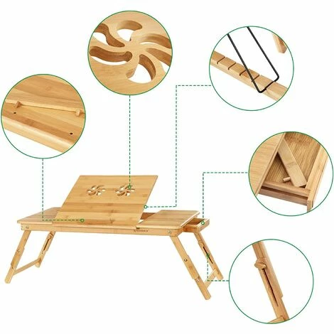 SONGMICS Table De Lit Pliable,Petite Table En Bambou Pour Ordinateur Portable,pour Gaucher Et Droitier, Plateau Ajustable 5 Positions, 72 X (21-29) X 35 Cm ,Trous D’aération,Petit Tiroir LLD004 - Naturel 6 SONGMICS Table De Lit Pliable,Petite Table En Bambou Pour Ordinateur Portable,pour Gaucher Et Droitier, Plateau Ajustable 5 Positions, 72 X (21-29) X 35 Cm ,Trous D’aération,Petit Tiroir LLD004 - Naturel – Image 4