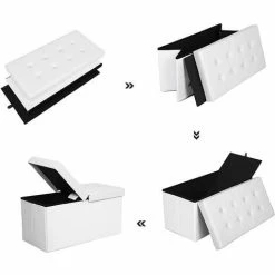 SONGMICS Tabourets Coffre De Rangement Couvercle Pliable Par 2 Côtés Banc De Rangement Charge Admissible 300 Kg Blanc 76 X 38 X 38 Cm LSF45WT -SONGMICS Soldes 5726071 3