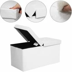SONGMICS Tabourets Coffre De Rangement Couvercle Pliable Par 2 Côtés Banc De Rangement Charge Admissible 300 Kg Blanc 76 X 38 X 38 Cm LSF45WT -SONGMICS Soldes 5726071 4