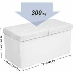 SONGMICS Tabourets Coffre De Rangement Couvercle Pliable Par 2 Côtés Banc De Rangement Charge Admissible 300 Kg Blanc 76 X 38 X 38 Cm LSF45WT -SONGMICS Soldes 5726071 5