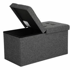 SONGMICS Coffre De Rangement Couvercle Pliable Par 2 Côtés Banc De Rangement Charge Admissible 300 Kg Grise Foncée 76 X 38 X 38 Cm LSF46GYZ
