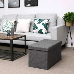 SONGMICS Coffre De Rangement Couvercle Pliable Par 2 Côtés Banc De Rangement Charge Admissible 300 Kg Grise Foncée 76 X 38 X 38 Cm LSF46GYZ -SONGMICS Soldes 5726072 3