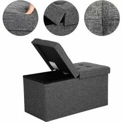 SONGMICS Coffre De Rangement Couvercle Pliable Par 2 Côtés Banc De Rangement Charge Admissible 300 Kg Grise Foncée 76 X 38 X 38 Cm LSF46GYZ -SONGMICS Soldes 5726072 4
