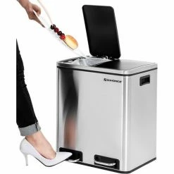 SONGMICS 30L (2x15L) Poubelle à Pétale Pour La Cuisine Avec 2 Seaux Intérieurs Anti-odeur Acier Inoxydable Capacité Argent LTB30H - Argent -SONGMICS Soldes 5726084 3