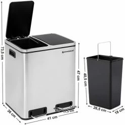 SONGMICS 30L (2x15L) Poubelle à Pétale Pour La Cuisine Avec 2 Seaux Intérieurs Anti-odeur Acier Inoxydable Capacité Argent LTB30H - Argent -SONGMICS Soldes 5726084 5