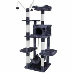 FEANDREA Arbre à Chat Hauteur De 154cm Perchoir Pour Chat Grande Capacité Griffoir Niches Colonnes Renforcées Gris Foncé Par SONGMICS PCT86G - Gris Foncé