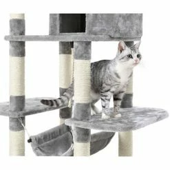 FEANDREA Arbre à Chat Hauteur De 154cm Perchoir Pour Chat Grande Capacité Griffoir Niches Colonnes Renforcées Gris Claire Par SONGMICS PCT86W - Gris Clair -SONGMICS Soldes 5726112 3