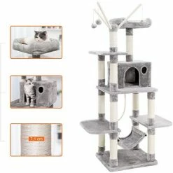 FEANDREA Arbre à Chat Hauteur De 154cm Perchoir Pour Chat Grande Capacité Griffoir Niches Colonnes Renforcées Gris Claire Par SONGMICS PCT86W - Gris Clair -SONGMICS Soldes 5726112 4