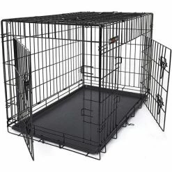 FEANDREA 2 Portes Cage Pour Chien Pliable Et Transportable Avec Poignées Et Plateau 91 X 58 X 64cm Par SONGMICS PPD36H - Noir