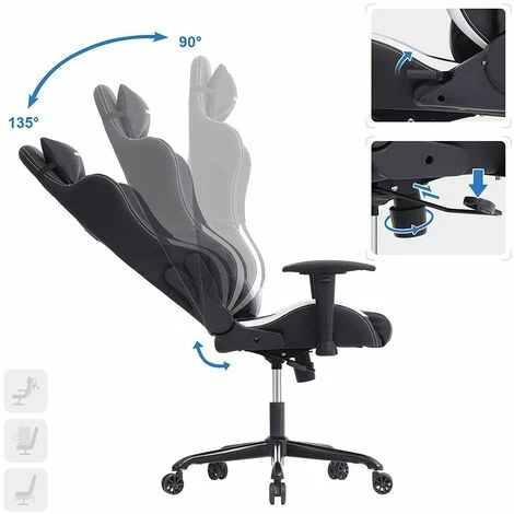 SONGMICS Fauteuil Gamer Ergonomique, Fauteuil De Bureau, Hauteur Réglable, Avec Appui-tête Et Support Lombaire, Accoudoirs 2D, Mécanisme Basculant, Dossier Inclinable à 135°, PU, Noir + Blanc, RCG12W 5 SONGMICS Fauteuil Gamer Ergonomique, Fauteuil De Bureau, Hauteur Réglable, Avec Appui-tête Et Support Lombaire, Accoudoirs 2D, Mécanisme Basculant, Dossier Inclinable à 135°, PU, Noir + Blanc, RCG12W – Image 3