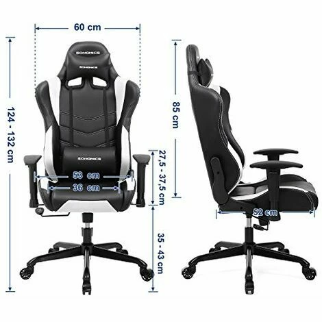 SONGMICS Fauteuil Gamer Ergonomique, Fauteuil De Bureau, Hauteur Réglable, Avec Appui-tête Et Support Lombaire, Accoudoirs 2D, Mécanisme Basculant, Dossier Inclinable à 135°, PU, Noir + Blanc, RCG12W 7 SONGMICS Fauteuil Gamer Ergonomique, Fauteuil De Bureau, Hauteur Réglable, Avec Appui-tête Et Support Lombaire, Accoudoirs 2D, Mécanisme Basculant, Dossier Inclinable à 135°, PU, Noir + Blanc, RCG12W – Image 5