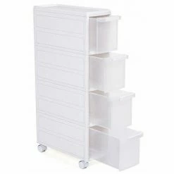SONGMICS Meuble De Rangement Sur Roulettes Étagère D’appoint 4 étages Plastique PP Blanc Dimensions 18 X 46 X