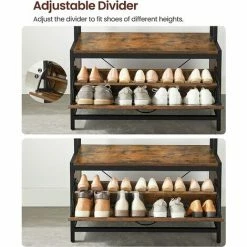 VASAGLE Meuble D’Entrée Avec Banc, 9 Crochets Et Étagère, Porte-Manteaux, Vestiaire, Pour Couloir, Chambre, Style Industriel, Marron Rustique Et Noir Par SONGMICS HSR405B01 - Marron Rustique Et Noir -SONGMICS Soldes 65916653 4