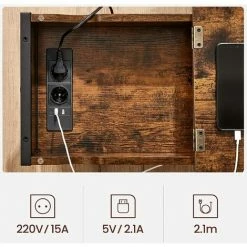 VASAGLE Table D'Appoint Avec Prise D’Alimentation, Bout De Canapé, Petite Table, Dessus Rabattable, Table De Chevet, Pochette En Tissu, Pour Salon, Chambre, Marron Rustique Et Noir Par SONGMICS LET311B01 - Marron Rustique Et Noir -SONGMICS Soldes 66407208 4