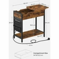 VASAGLE Table D'Appoint Avec Prise D’Alimentation, Bout De Canapé, Petite Table, Dessus Rabattable, Table De Chevet, Pochette En Tissu, Pour Salon, Chambre, Marron Rustique Et Noir Par SONGMICS LET311B01 - Marron Rustique Et Noir -SONGMICS Soldes 66407208 5
