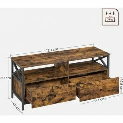 VASAGLE Meuble TV Industriel, Table Télé Jusqu'à 55 Pouces, Avec 2 Tiroirs Et 2 Étagères Ouvertes, 120 X 40 X 50 Cm, Pour Salon, Chambre, Cadre En Acier, Marron Rustique Et Noir Par SONGMICS LTV300B01 - Marron Rustique Et Noir -SONGMICS Soldes 66407209 5