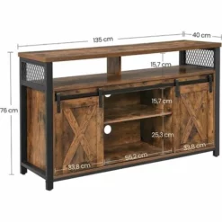 VASAGLE Meuble TV, Support Télé, Avec Portes Coulissantes Imitation Grange, Pour Téléviseurs Jusqu'à 60 Pouces, étagère Réglable Pour Console Et Box, Style Industriel, Marron Rustique Et Noir Par SONGMICS LTV46BX - Marron Rustique Et Noir -SONGMICS Soldes 66407449 5