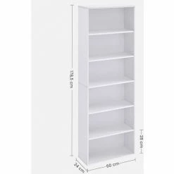 VASAGLE Bibliothèque, Étagère De Rangement 6 Niveaux, Meuble, Cube, Pour Salon, Bureau, Chambre, Style Scandinave, 60 X 24 X 178,5 Cm, Blanc Par SONGMICS LBC169T14 - Blanc -SONGMICS Soldes 67371271 5