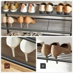 VASAGLE Porte-Manteau Sur Pieds, Meuble Entrée, Vestiaire Industriel, Avec Étagères à Chaussures 5 Niveaux, 5 Crochets, Pour Entrée, Couloir, Chambre, Marron Rustique Et Noir Par SONGMICS HSR408B01 - Marron Rustique Et Noir -SONGMICS Soldes 67371278 4