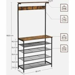 VASAGLE Porte-Manteau Sur Pieds, Meuble Entrée, Vestiaire Industriel, Avec Étagères à Chaussures 5 Niveaux, 5 Crochets, Pour Entrée, Couloir, Chambre, Marron Rustique Et Noir Par SONGMICS HSR408B01 - Marron Rustique Et Noir -SONGMICS Soldes 67371278 5