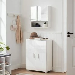 VASAGLE Meuble De Salle De Bain, Porte Et Dessus Brillants, Placard De Rangement Double Portes, 2 Étagères Réglables, Armoire, Pour Cuisine, Chambre, 60 X 30 X 82 Cm, Blanc Par SONGMICS BBK144W01 - Blanc