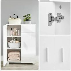 VASAGLE Meuble De Salle De Bain, Porte Et Dessus Brillants, Placard De Rangement Double Portes, 2 Étagères Réglables, Armoire, Pour Cuisine, Chambre, 60 X 30 X 82 Cm, Blanc Par SONGMICS BBK144W01 - Blanc -SONGMICS Soldes 67371279 4