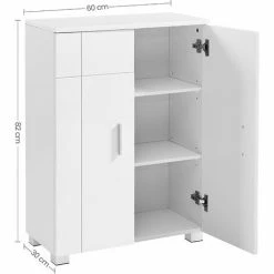 VASAGLE Meuble De Salle De Bain, Porte Et Dessus Brillants, Placard De Rangement Double Portes, 2 Étagères Réglables, Armoire, Pour Cuisine, Chambre, 60 X 30 X 82 Cm, Blanc Par SONGMICS BBK144W01 - Blanc -SONGMICS Soldes 67371279 5