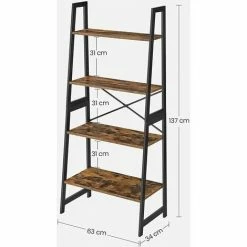 VASAGLE Étagère Rangement 4 Niveaux, Bibliothèque, Meuble De Rangement, Structure En Bambou, Montage Facile, Pour Salon, Chambre, Cuisine, Marron Rustique, Noir Par SONGMICS BCB020B01V1 - Marron Rustique Et Noir -SONGMICS Soldes 67869954 5