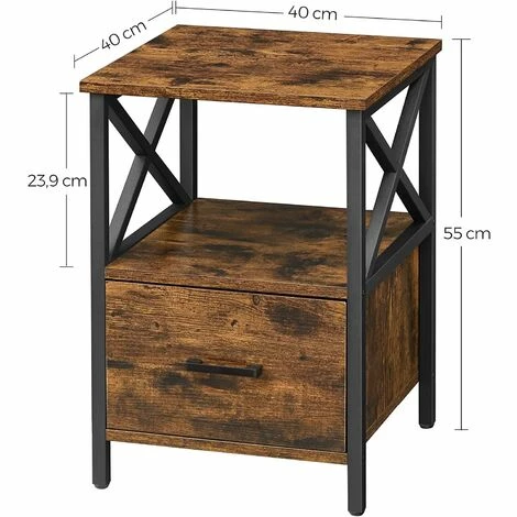 VASAGLE Table De Chevet, Table De Nuit, Table D’appoint, Avec Compartiment Ouvert, Tiroir, 40 X 40 X 55 Cm, Marron Rustique Et Noir Par SONGMICS LET508B01 - Marron Rustique Et Noir 7 VASAGLE Table De Chevet, Table De Nuit, Table D’appoint, Avec Compartiment Ouvert, Tiroir, 40 X 40 X 55 Cm, Marron Rustique Et Noir Par SONGMICS LET508B01 - Marron Rustique Et Noir – Image 5
