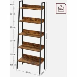 VASAGLE Étagère Échelle, Bibliothèque à 5 Niveaux, Meuble De Rangement Sur Pieds, Pour Salon, Chambre, Cuisine, Cadre En Acier, Facile à Assembler, Style Industriel, Marron Rustique Et Noir Par SONGMICS LLS067B01 - Marron Rustique Et Noir -SONGMICS Soldes 68259064 5