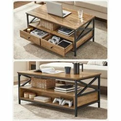 VASAGLE Table Basse, Table De Salon, Buffet Bas, Avec 2 Tiroirs Et Un Compartiment Ouvert, Cadre En Acier En Forme De X, 100 X 55 X 45 Cm, Style Industriel, Marron Châtaigne Et Noir Par SONGMICS LCT201B41 - Marron Châtaigne Et Noir -SONGMICS Soldes 68259066 3