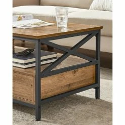 VASAGLE Table Basse, Table De Salon, Buffet Bas, Avec 2 Tiroirs Et Un Compartiment Ouvert, Cadre En Acier En Forme De X, 100 X 55 X 45 Cm, Style Industriel, Marron Châtaigne Et Noir Par SONGMICS LCT201B41 - Marron Châtaigne Et Noir -SONGMICS Soldes 68259066 4