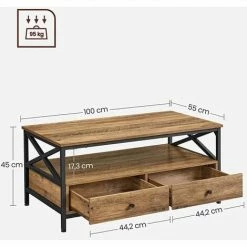 VASAGLE Table Basse, Table De Salon, Buffet Bas, Avec 2 Tiroirs Et Un Compartiment Ouvert, Cadre En Acier En Forme De X, 100 X 55 X 45 Cm, Style Industriel, Marron Châtaigne Et Noir Par SONGMICS LCT201B41 - Marron Châtaigne Et Noir -SONGMICS Soldes 68259066 5