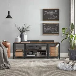 VASAGLE Meuble TV Pour Téléviseurs Jusqu'à 65 Pouces, Banc Télévision à 3 Niveaux, 147 Cm, Compartiments Ouverts, Style Industriel, Pour Salon, Chambre, Marron Rustique Et Noir Par SONGMICS LTV097B01 - Marron Rustique Et Noir -SONGMICS Soldes 68259074 2