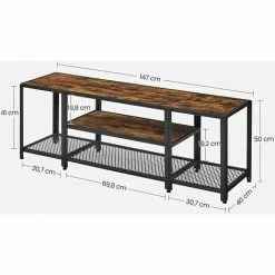 VASAGLE Meuble TV Pour Téléviseurs Jusqu'à 65 Pouces, Banc Télévision à 3 Niveaux, 147 Cm, Compartiments Ouverts, Style Industriel, Pour Salon, Chambre, Marron Rustique Et Noir Par SONGMICS LTV097B01 - Marron Rustique Et Noir -SONGMICS Soldes 68259074 5