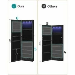 SONGMICS Armoire à Bijoux, Meuble De Rangement Mural Pour Colliers, Boucles D’Oreilles, Placard à Accessoires, Avec Miroir, Divers Compartiments, Verrouillable, Noir JJC093B01 - Noir -SONGMICS Soldes 68259081 4