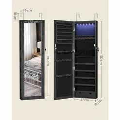 SONGMICS Armoire à Bijoux, Meuble De Rangement Mural Pour Colliers, Boucles D’Oreilles, Placard à Accessoires, Avec Miroir, Divers Compartiments, Verrouillable, Noir JJC093B01 - Noir -SONGMICS Soldes 68259081 5