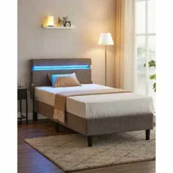 VASAGLE Lit Simple, Cadre De Lit 1 Personne, Avec Tête De Lit, Éclairage LED, Prise Port USB Et Type-C, Style Moderne, Pour Chambre D’Amis, Adolescent, Gris Foncé Par SONGMICS RMB801G71 - Gris Foncé
