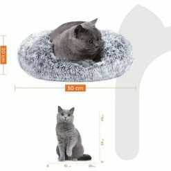 FEANDREA Panier Pour Chien, Lit Ronde En Forme De Beignet, Canapé, Coussin Central Amovible Et Lavable, Tissu Peluche Doux, Ø50 Cm, Gris Clair Par SONGMICS PGW037G01 - Gris Clair -SONGMICS Soldes 68259093 5