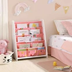 SONGMICS Bibliothèque Enfant, Étagère De Rangement Pour Livres à 5 Niveaux, Pour Chambre D’Enfant, Salle De Jeux, Garderie, École, 62,8 X 28 X 72 Cm, Gain De Place, Blanc Et Rose GKR071P01 - Blanc Et Rose