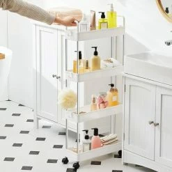 SONGMICS Chariot Fin, Étagère De Cuisine à 4 Niveaux, Chariot De Salle De Bain Pour Petit Espace, Avec Roulettes Et Poignées, 40 X 13,5 X 93 Cm, Blanc KSC018W01 - Blanc -SONGMICS Soldes 68259097 3