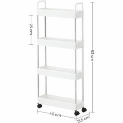 SONGMICS Chariot Fin, Étagère De Cuisine à 4 Niveaux, Chariot De Salle De Bain Pour Petit Espace, Avec Roulettes Et Poignées, 40 X 13,5 X 93 Cm, Blanc KSC018W01 - Blanc -SONGMICS Soldes 68259097 5
