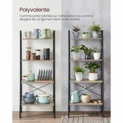 VASAGLE Meuble De Rangement, Étagère Échelle, Bibliothèque à 4 Niveaux, Cadre En Métal, Montage Facile, Pour Salon, Chambre, Cuisine, Grège Et Noir Par SONGMICS LLS44MB - Grège Et Noir -SONGMICS Soldes 68259098 3