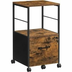 VASAGLE Caisson Avec Tiroir Et Compartiment Ouvert, Meuble De Rangement Bureau, Pour Dossier Suspendu, Format A4, Support D'Imprimante, Roulettes, Style Industriel, Marron Rustique Et Noir Par SONGMICS OFC044B01 - Marron Rustique Et Noir